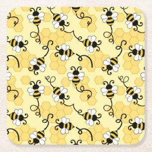 Cute little bees pattern square paper coaster