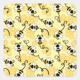 Cute little bees pattern square sticker
