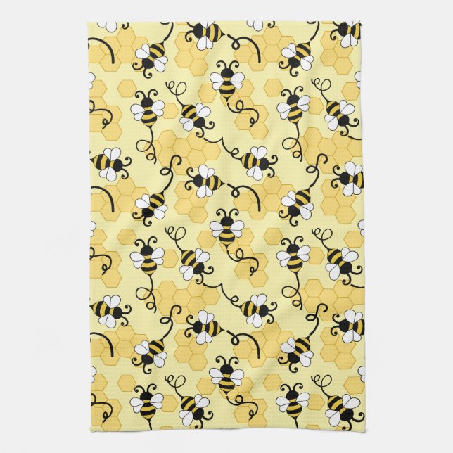Cute little bees pattern tea towel (Vertical)