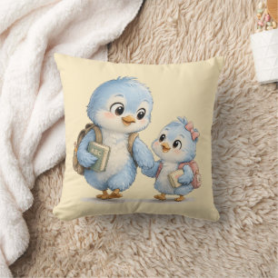 Cute Little Bird Brother Sister Throw Cushion