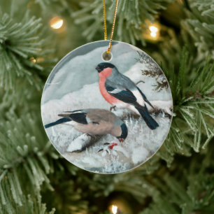 Cute little bird- Bullfinch, Art Ceramic Tree Decoration