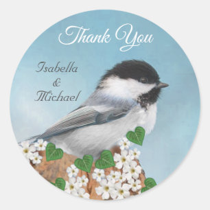 Cute little bird & flowers Thank You Classic Round Sticker