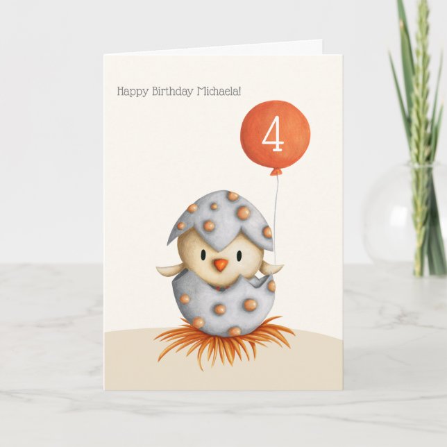 Cute Little Bird in Egg Personalised Kid Birthday Card (Front)