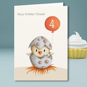 Cute Little Bird in Egg Personalised Kid Birthday Card