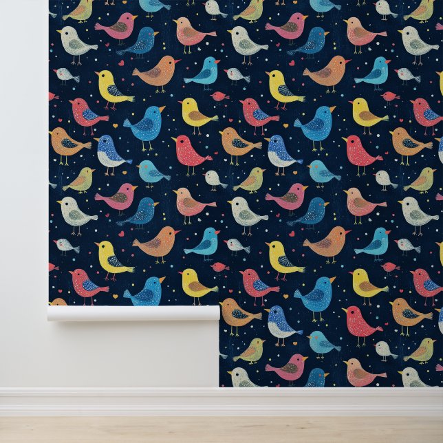 Cute Little Bird Pattern Chalk Drawing Wallpaper (Application)