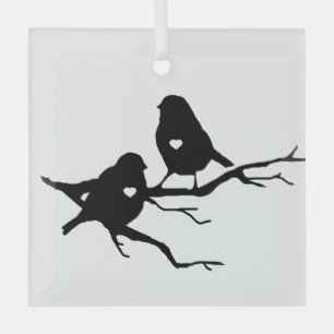 Cute Little Bird Tree Branch Silhouette Glass Tree Decoration