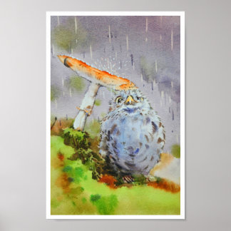 Cute little bird watercolor poster