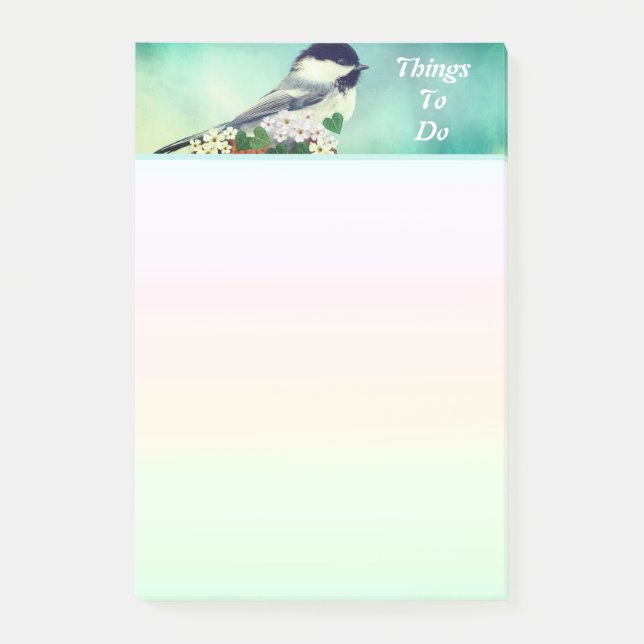 Cute Little Bird & White Flowers Things To Do Post-it Notes (Front)
