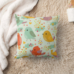 Cute Little Birds Throw Pillow