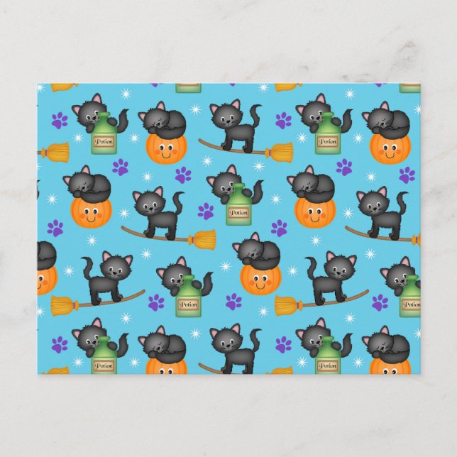 Cute Little Black Halloween Cat Postcard (Front)