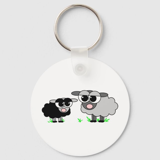 Cute Little Black Sheep and BigGray Sheep Key Ring (Front)