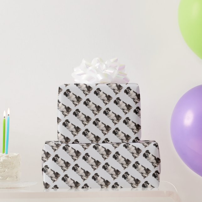 Cute Little Black White Border Collie Pet Animal  Wrapping Paper (Party Gifts)