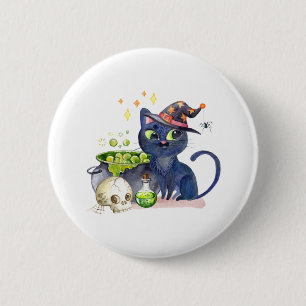 Cute little black witch cat with a cauldron 6 cm round badge