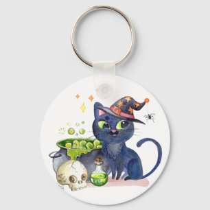 Cute little black witch cat with a cauldron  tote  key ring