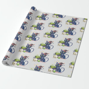 Cute little black witch cat with a cauldron wrapping paper