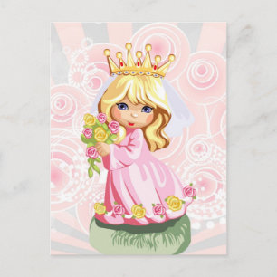 Cute little blonde princess wearing crown postcard