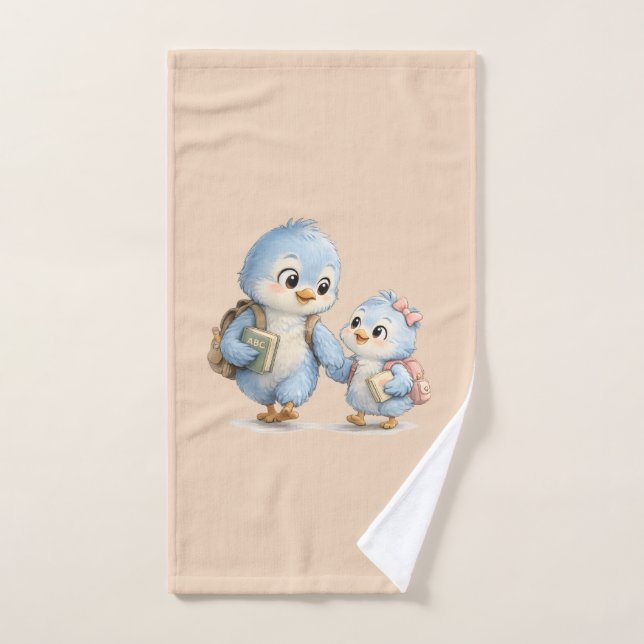 Cute Little Blue Bird Siblings Hand Towel (Hand Towel)