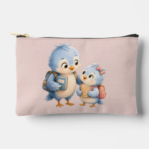 Cute Little Blue Bird Siblings Travel Pouch