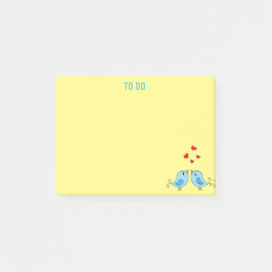 Cute little blue birds Things To Do on yellow Post-it Notes