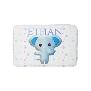 Cute Little Blue Boy Elephant Bath Mat
