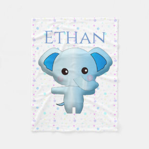 Cute Little Blue Boy Elephant Fleece Blanket