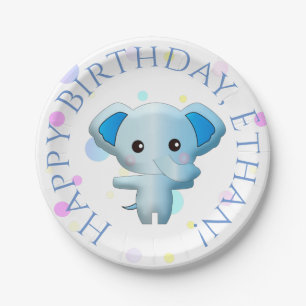 Cute Little Blue Boy Elephant Paper Plate