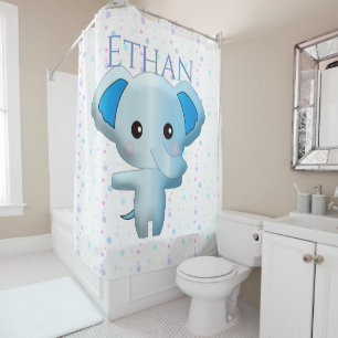 Cute Little Blue Boy Elephant Shower Curtain