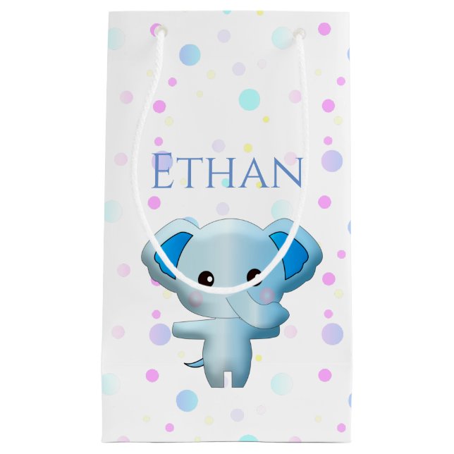 Cute Little Blue Boy Elephant Small Gift Bag (Front)