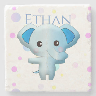 Cute Little Blue Boy Elephant Stone Coaster