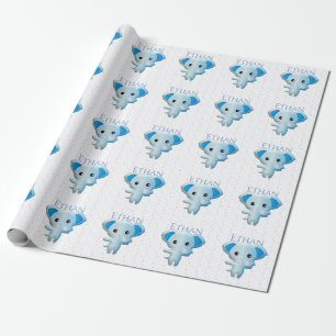 Cute Little Blue Boy Elephant Wrapping Paper