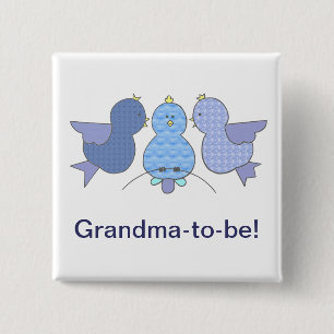 Cute Little Blue Grandma to be,  Birds Baby Shower 15 Cm Square Badge