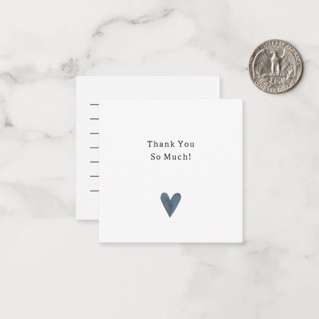Cute Little Blue Heart Thank You Card (Front/Back In Situ)