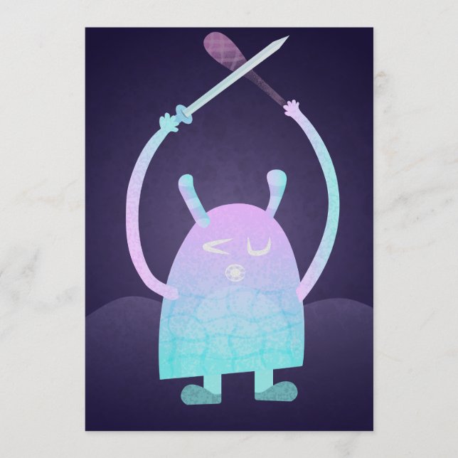 Cute Little Blue Monster Advice Card (Front)