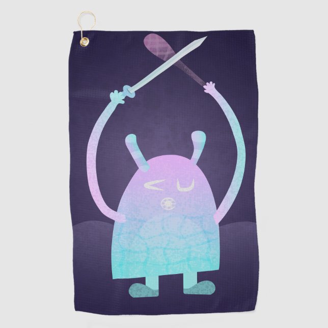 Cute Little Blue Monster Golf Towel (Front)