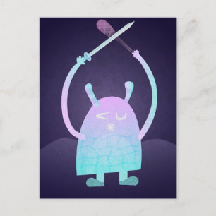 Cute Little Blue Monster Holiday Postcard
