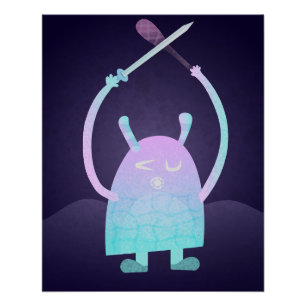 Cute Little Blue Monster Poster