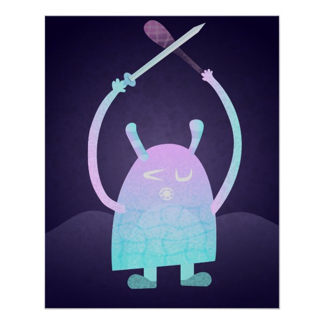 Cute Little Blue Monster Poster (Front)