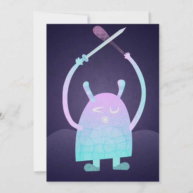 Cute Little Blue Monster Save The Date (Front)