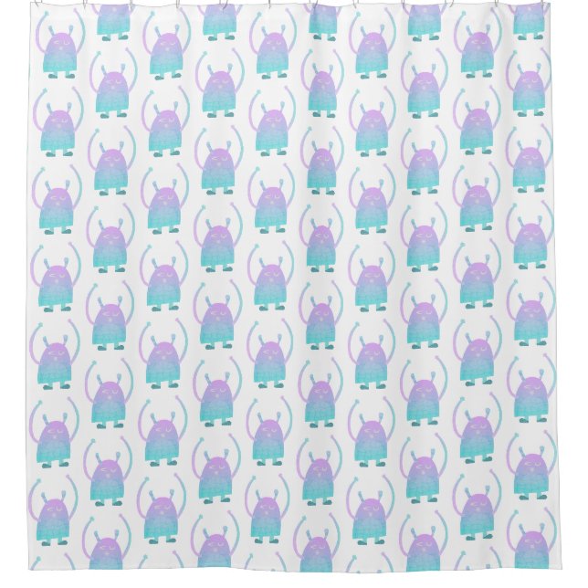 Cute Little Blue Monster Shower Curtain (Front)