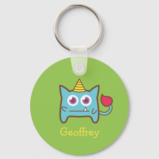 Cute Little Blue Monster with Horn for kids Key Ring (Front)