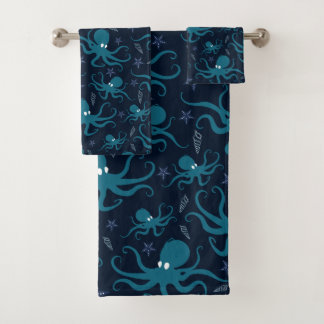 Cute Little Blue Octopus Bath Towel Set