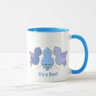Cute Little Blue Pattern Birds It's a Boy Custom Mug