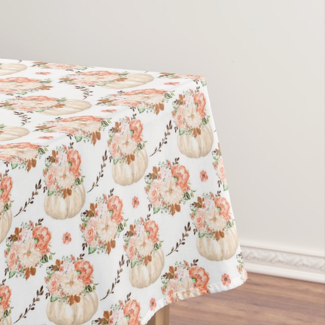 Cute Little Blush Pink Cream Pumpkins Autumn Theme Tablecloth (In Situ)