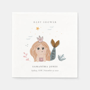 Cute Little Blush Sea Mermaid Girl Baby Shower Napkin