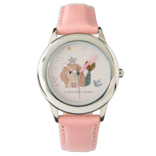 Cute Little Blush Sea Mermaid Watercolor Girl  Watch