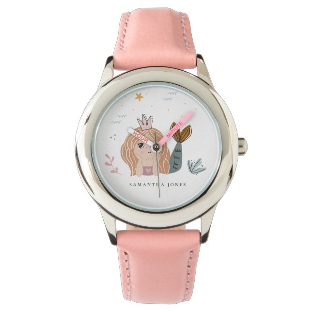 Cute Little Blush Sea Mermaid Watercolor Girl  Watch (Front)