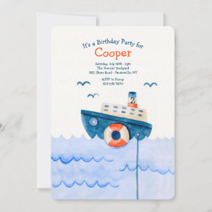 Cute Little Boat Birthday Party Invitation
