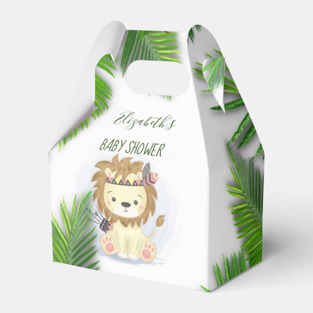 Cute Little Boho Lion Baby Boy Shower Editable Favour Box (Front Side)