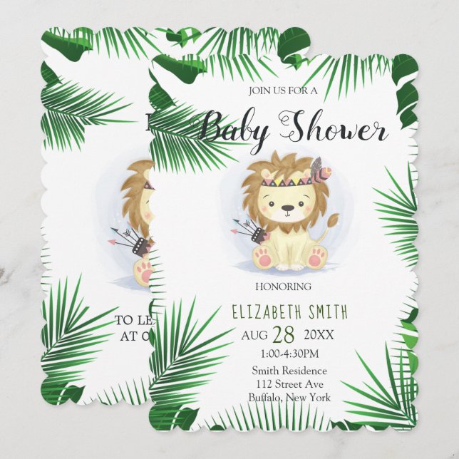 Cute Little Boho Lion Baby Boy Shower Invitation (Front/Back)