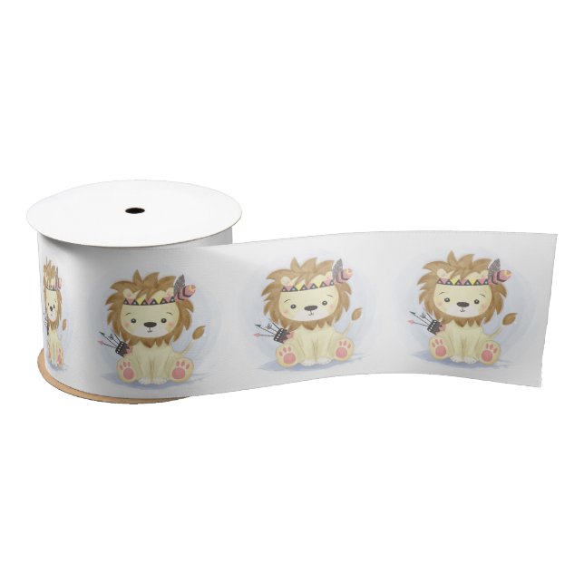 Cute Little Boho Lion Baby Shower Satin Ribbon (Spool)